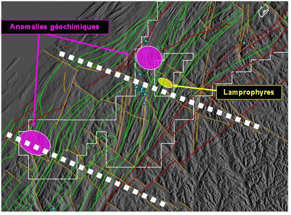 Importants corridors structuraux de direction ouest-nord-ouest observés dans l'extension du graben du Saguenay