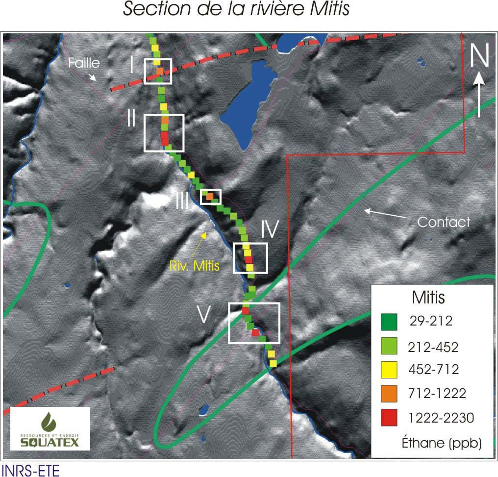 Répartition spatiale déthane le long de la Rivière Mitis