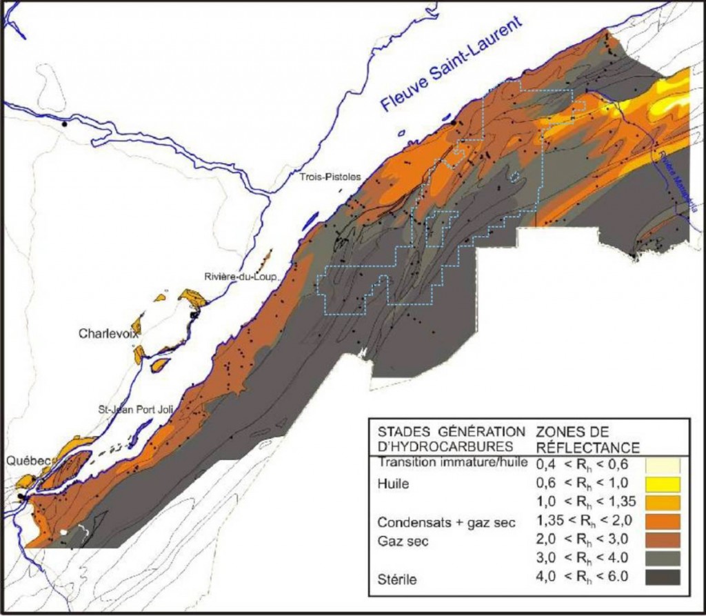 Réflectance estimée de la vitrinite (Ro), R Bertrand et al 2009