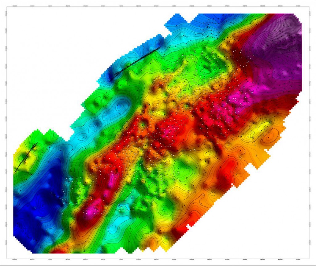Anomalie de Bouguer avec position des stations gravimétriques